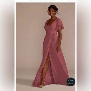 Georgette Flutter Sleeve Wrap Dress in Chianti